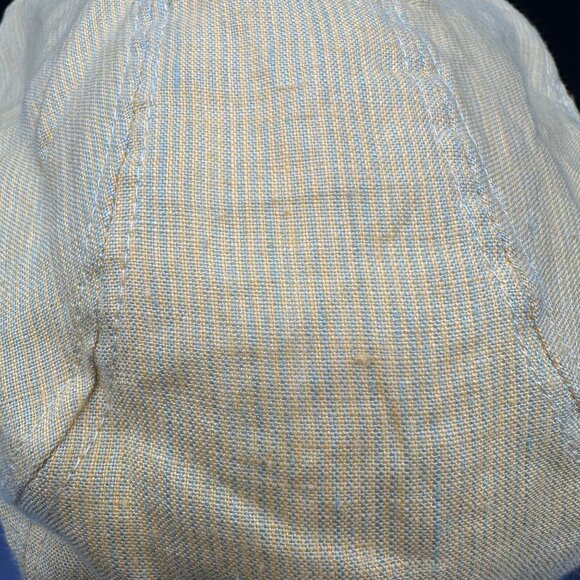 Yellow Hat Flat Cap Newsboy Cabbie Dobbs USA Yellow Gray Stripe Irish Linen L/XL - Picture 8 of 9